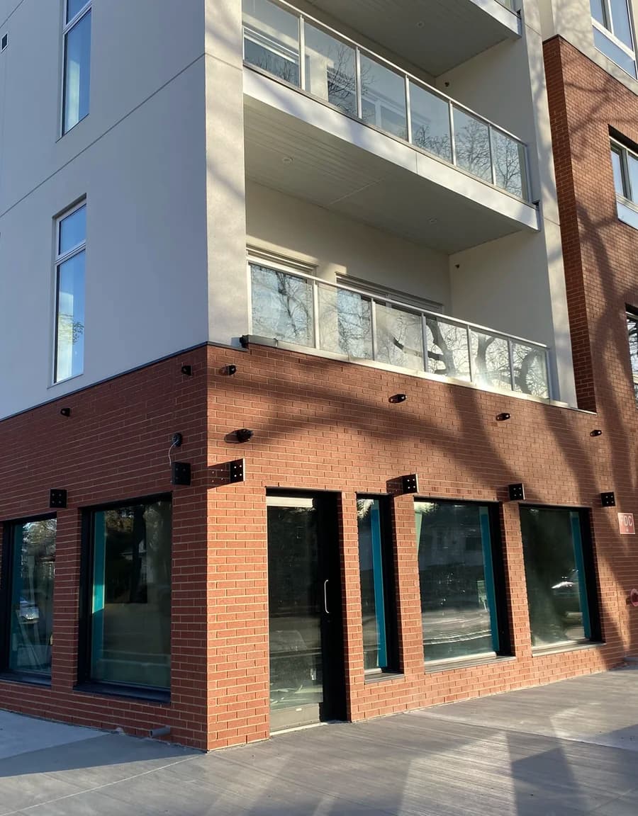 Modern condo building wide angle