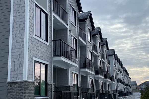 Winter townhouse row with brick